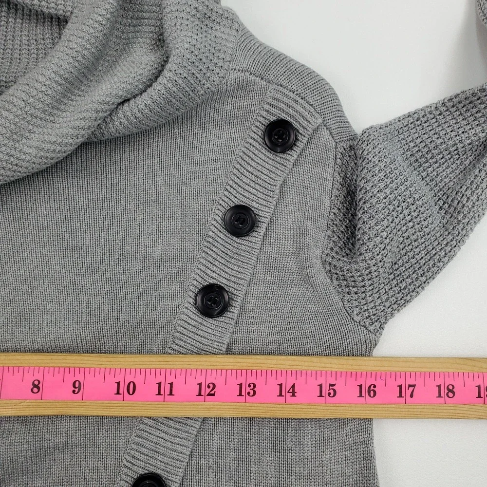 Womens Gray‎ Waffle Knit Cross Body Button Turtleneck Sweater Size S Long Sleeve